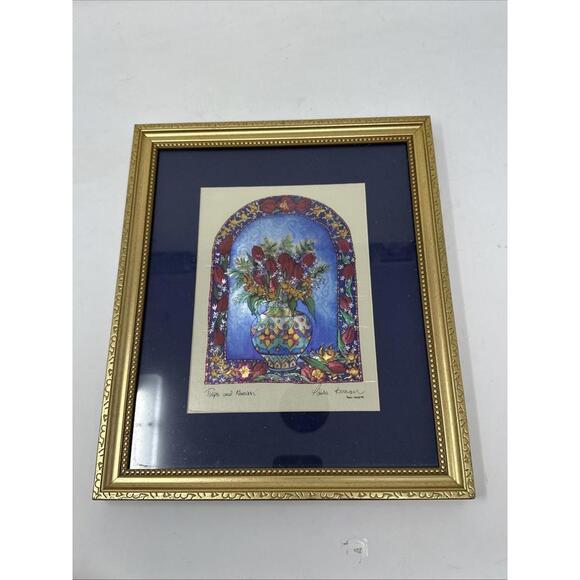 Other - "Tulips" By Paula Kenevan Foil Art Print 3D Effect Gold Framed & Matted 12x10